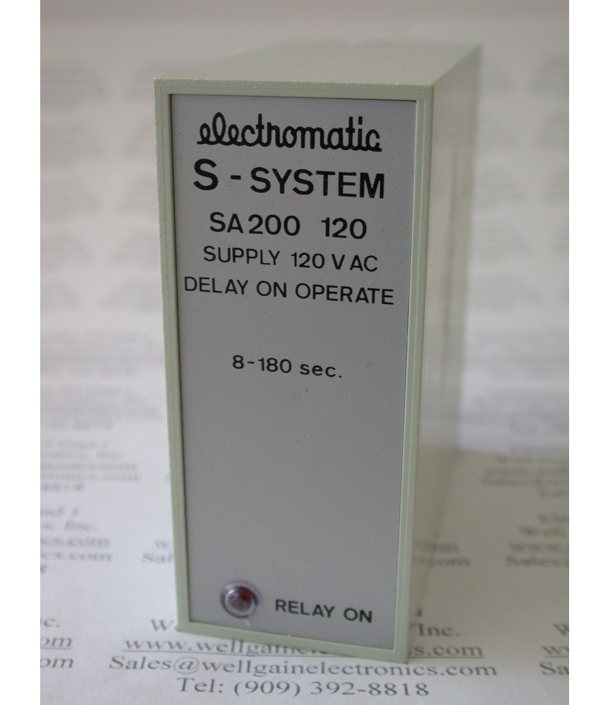 ELECTROMATIC S-SYSTEM SA 200 120 120VAC DELAY ON OPERATE 8-180 SEC ELECTROMATIC S-SYSTEM SA 200 120 120VAC DELAY ON OPERATE 8-180 SEC